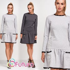 Mini vestido de fiesta para mujer con volantes y bolsillos manga larga tallas 8-14 FA457