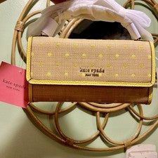 Bolso Bandolera Kate Spade Ruleta Asa Superior Amarillo Rafia con Brillo Bolsa de Regalo