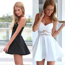 Vestido Cóctel Eslinga Encaje Mini Hueco Sin Mangas Fiesta Moda Para Mujer