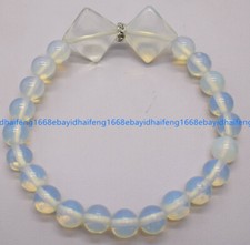 Natürliche 8mm Weiß Mondstein Runde Quadratische Edelstein Perlen Armband 7.5"