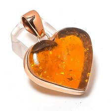 Colgante de joyería de cobre con piedras preciosas de ámbar báltico 1,77" regalo para ella Q416