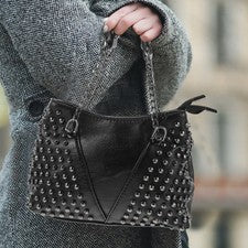 1 pieza Bolso de hombro negro para mujer PU remache cadena bandolera para ocio diario