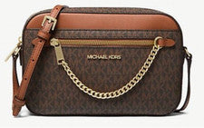 Bolso Bandolera Michael Kors Mujer Marrón Tostado Grande Logo Jet Set Nuevo