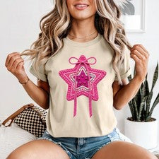 Camiseta Pink Patchwork Estrella Mujer Coqueta Moda Regalo Para Ella