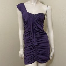 Vestido solero para mujer de poliéster violeta elástico ajustado plisado con cuentas talla S