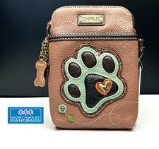 BOLSO BANDOLERA BOLSO MARRÓN CHALA VERDE AZULADO PAWPRINT PERRO GATO TELÉFONO CELULAR