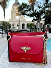 Bolso de mano para mujer de cuero italiano de diseñador - rojo mariposa