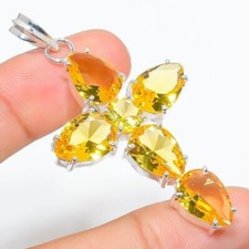Colgante de joyería de plata de ley 925 hecho a mano con piedras preciosas de citrino amarillo talla 2,5"