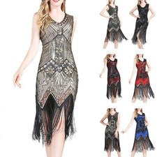 Vestido Mujer Elegante Mujer Años 20 Anfitrión Con Lentejuelas Y Borlas Fiesta
