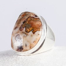 a Anillo de plata jaspe y ágata forma libre bonito dibujo tamaño: 61