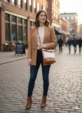 Bolso Bandolera LouLu Para Mujer Marrón Crema Mediano Clásico Moderno Diseñador
