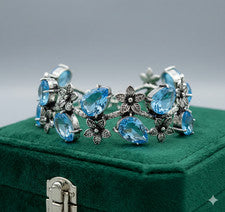Brazalete brazalete de plata esterlina 925 con piedras preciosas de topacio azul suizo hecho a mano joyería-ADJ