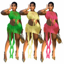 Sexy Traje de Vestido para Mujer Verano Moda Chaleco Sin Mangas Falda con Volantes Gasa