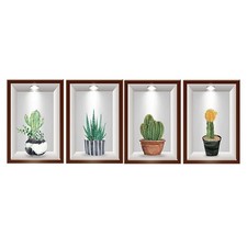 1 Hoja Pegatina Pared Planta Cactus Impermeable Extraíble Decoración Hogar Pegatina
