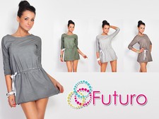Mini vestido informal de moda para mujer con cinturón manga 3/4 cuello redondo túnica FT445