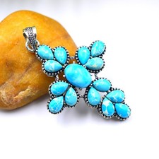 Colgante Joyería Plata de Ley 925 Hecho a Mano Piedras Preciosas Larimar Azul Tamaño-2.5"