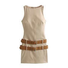 Para mujeres Moda Tendencia Calle Doble Cinturón Vestido Apretado Sin Mangas Vestido Nuevo