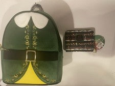 Mini Mochila y Cartera Loungefly Elf Buddy Verde Terciopelo Navidad Cosplay - Nueva con Etiquetas