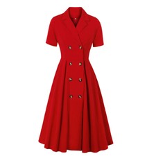 Venta caliente Para mujeres Moda Color Sólido Traje Cuello Cintura Alta Vestido Nuevo