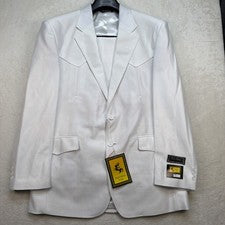 Traje Western Blanco Para Hombres Boda Chaqueta Pantalones Conjunto 40R 34 Rockabilly De Colección