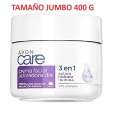 CREMA FACIAL ACLARADORA DE DÍA CON FILTRO SOLAR AVON CARE TAMAÑO JUMBO 400 G