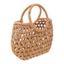 Bolso de mano de paja para mujer: bolso de playa de verano tejido a mano con asa - 10,6 x 9,1 pulgadas