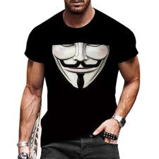 Camiseta De Hombre Mascarilla Anónima Camiseta De Manga Corta Gráfico Moda Negro