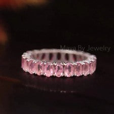 Anillo banda de eternidad de piedras preciosas de topacio rosa, joyería de regalo de plata de ley 925 para mujer
