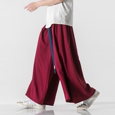 Pantalones chinos para hombre falda pantalones Hanfu estilo étnico retro pantalones de pierna ancha