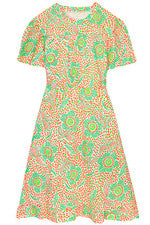 Vestido para mujer - Vestido estampado verde naranja - Vestido midi - Mediano - Jersey de algodón