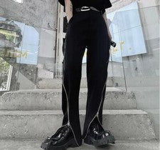 Pantalones ajustados de rock de fiesta juvenil negros con cremallera gótica punk de moda para hombre