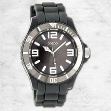 Oozoo Unisex Reloj de Pulsera Mujer Vintage Series Análogo Silicona Gris Oscuro