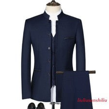 Conjunto de traje de 2/3 piezas de cuello alto para hombre blazers ajustados chaqueta pantalones chaleco