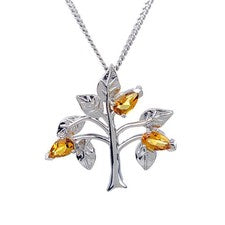 Collar de plata esterlina citrino flor amarilla árbol de la vida piedra de nacimiento de noviembre
