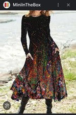 Pullover midi informal de punto suave mantecoso para mujer talla US 10 negro + multicolor