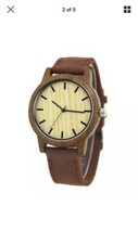 Reloj de cuarzo 100 % madera natural con correa de lona - Hebilla de acero - TOTALMENTE NUEVO