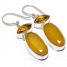 Pendiente de joyería de plata esterlina 925 hecho a mano de ónix amarillo,...