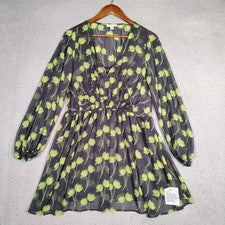Mini Vestido Topshop Para Mujer 4-6 Negro Floral Acanalado Transparente Manga Larga Sin Forro Nuevo con Etiquetas