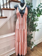 Moda Nova Para Mujer Naranja Poliéster Cuello en V Sin Mangas Largo Maxi Vestido Talla S