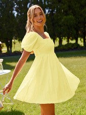 Vestido corto mujer amarillo claro escote cuadrado
