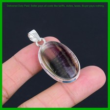 Joyería colgante de cumpleaños hecha a mano de piedra de fluorita múltiple ovalada de plata de ley 925