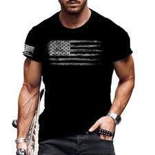 Camiseta Hombres Moda Gráfico Bandera Americana EE. UU. Negro Informal Manga Corta Tee