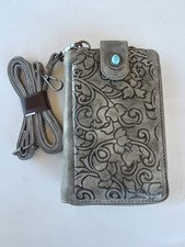 Cartera Bandolera Montana West Floral Bordada Teléfono con Presión Turquesa