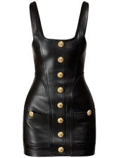 Nuevo Vestido Para Mujer Genuino Suave Piel de Cordero Cuero Negro Diseñador Ropa de Fiesta