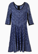 Vestido tejido acampanado Nic + Zoe Fit para mujer talla pequeña estampado azul costuras negras nuevo sin etiquetas