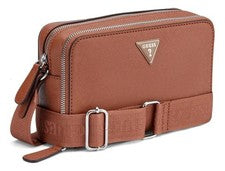 Bandolera Guess Vivette Doble Cremallera Oro Coñac Mujer.