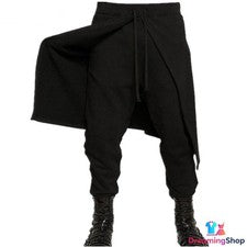 Hombres Gótico Negro Suelto Cortina Capas Pantalones Envolvente Falda Pantalón Punk Boho Moda
