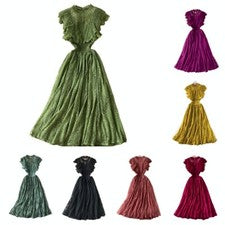 Vestido de mujer de encaje con flores midi sin mangas volantes swing ocio elegante moda