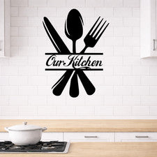Nuestras pegatinas de pared de vinilo de cocina diseño de cubiertos decoración del hogar arte de pared cita