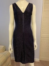 Elegante Vestido Negro Carmen Marc Valvo Para Mujer Pequeño Con Brillo Plateado S